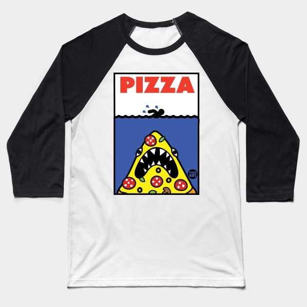 PIZZA JAWS Baseball T-Shirt by toddgoldmanart